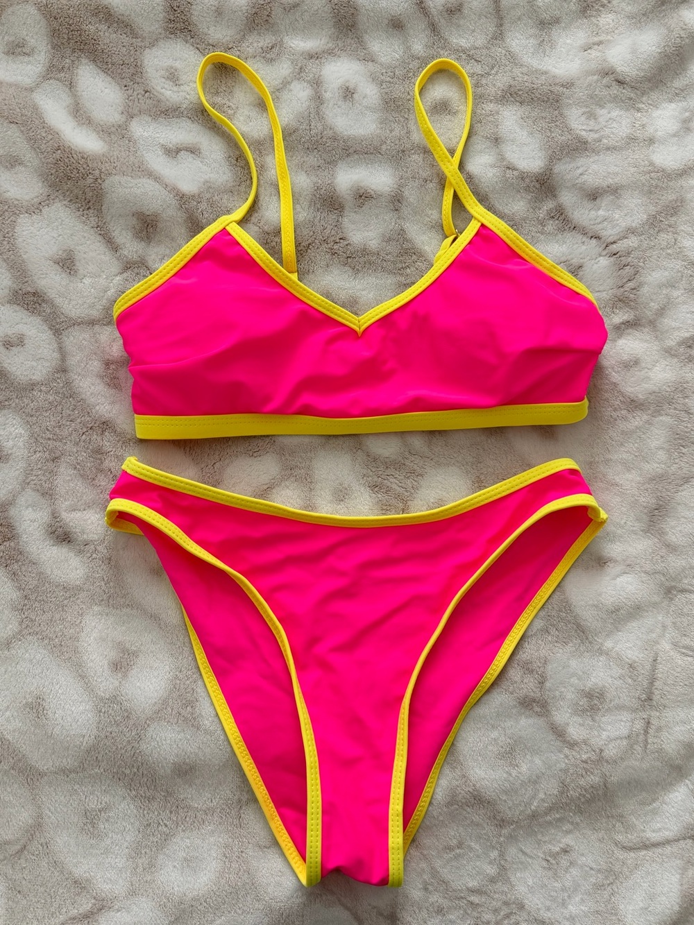 SHEIN Neon Pink Bikini with Yellow Trim